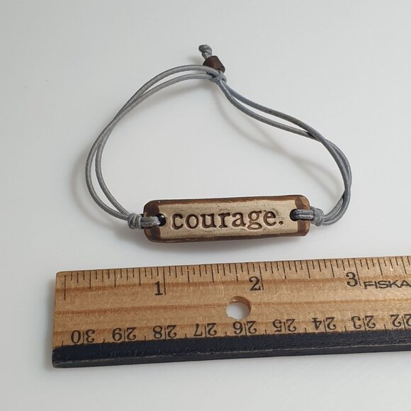 Handmade Courage Word Adjustable Bracelet Natural Clay Brown Cord Gift Love - Picture 2 of 5